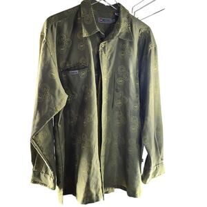 Vintage Mecca Olive‎ Green Geometric Button Down Shirt Men’s XL